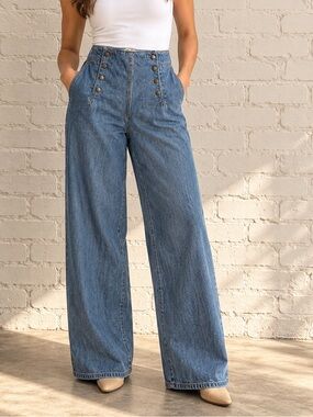 Billy Blues Double Button Front High Rise Wide Leg Blue Denim Jeans Size 9